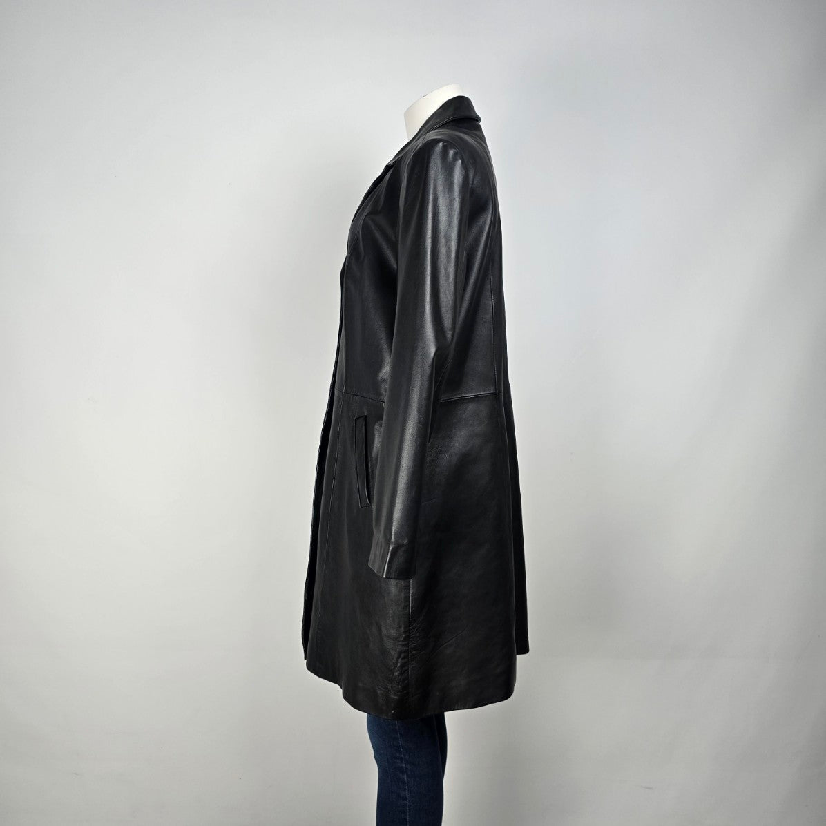 Gianna Lorenzi Black Leather Pea Coat Size XL