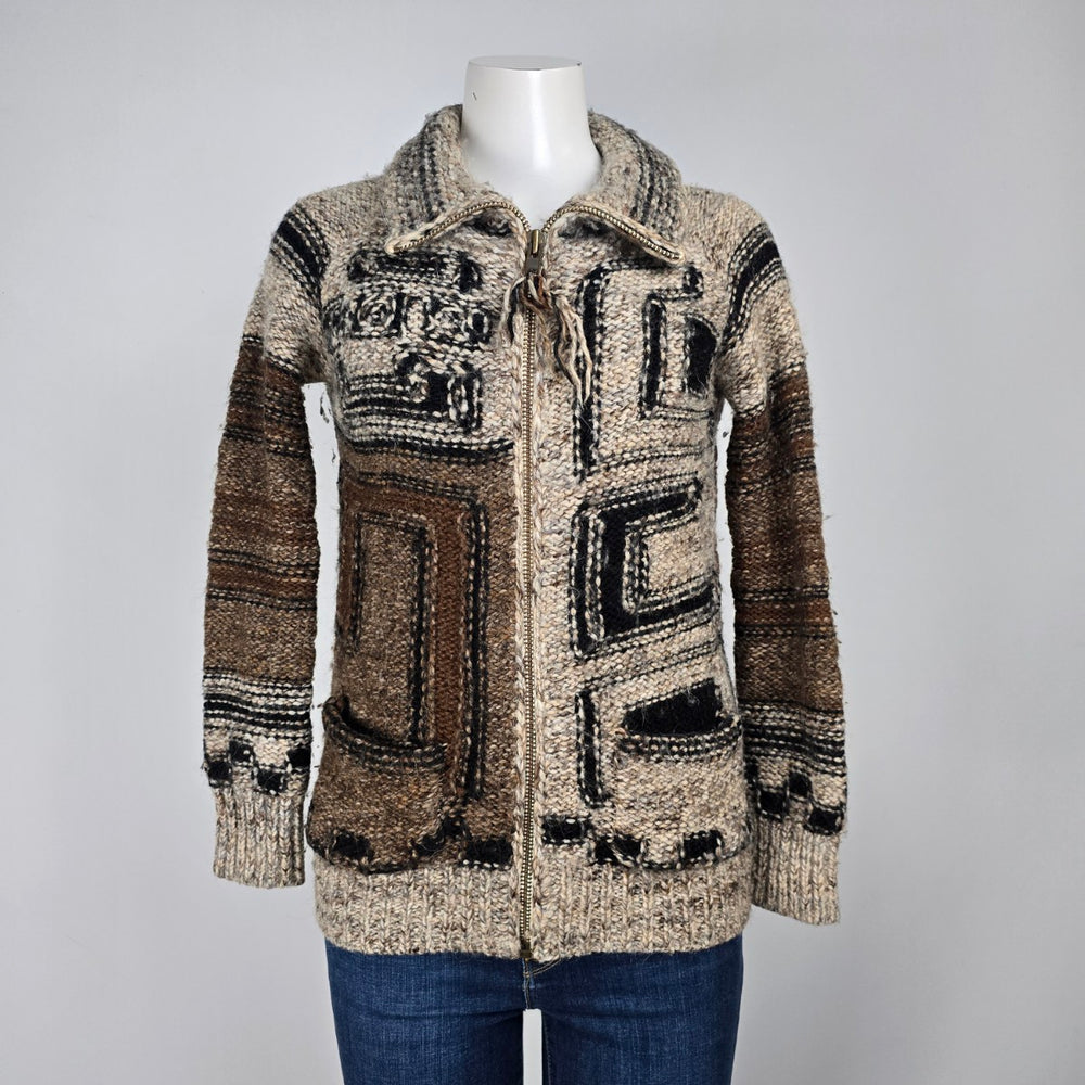 Wilfred Free Cowichan Wool Alpaca Chunky Knit Zip Cardigan Sweater Size XXS
