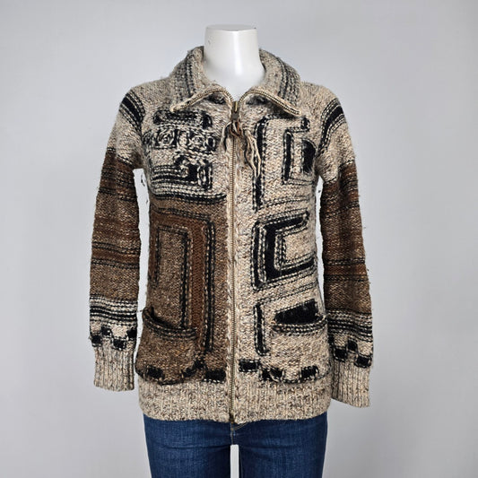 Wilfred Free Cowichan Wool Alpaca Chunky Knit Zip Cardigan Sweater Size XXS