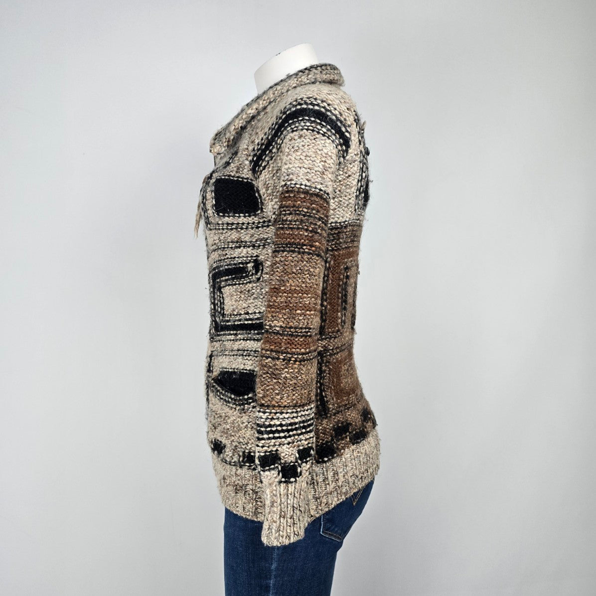 Wilfred Free Cowichan Wool Alpaca Chunky Knit Zip Cardigan Sweater Size XXS