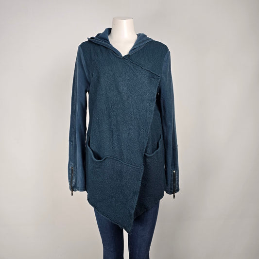 Free People Drippy Wool Blue Asymmetrical Hoodie Jacket Size L