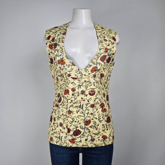 Yellow Floral Button Up Vest Size S/M