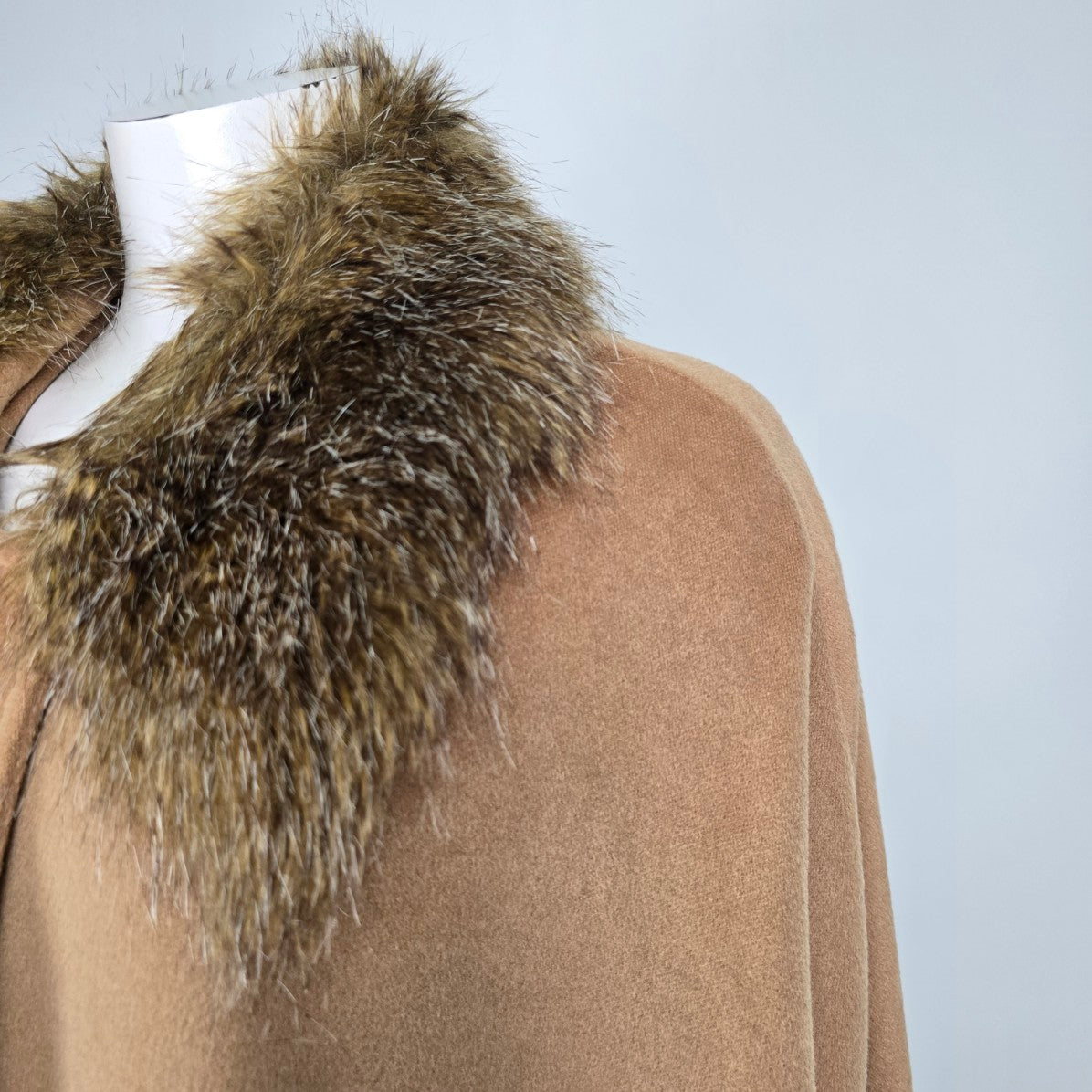 Adrienne Landau Brown Cape Faux Fur Trimmed Jacket Size XL