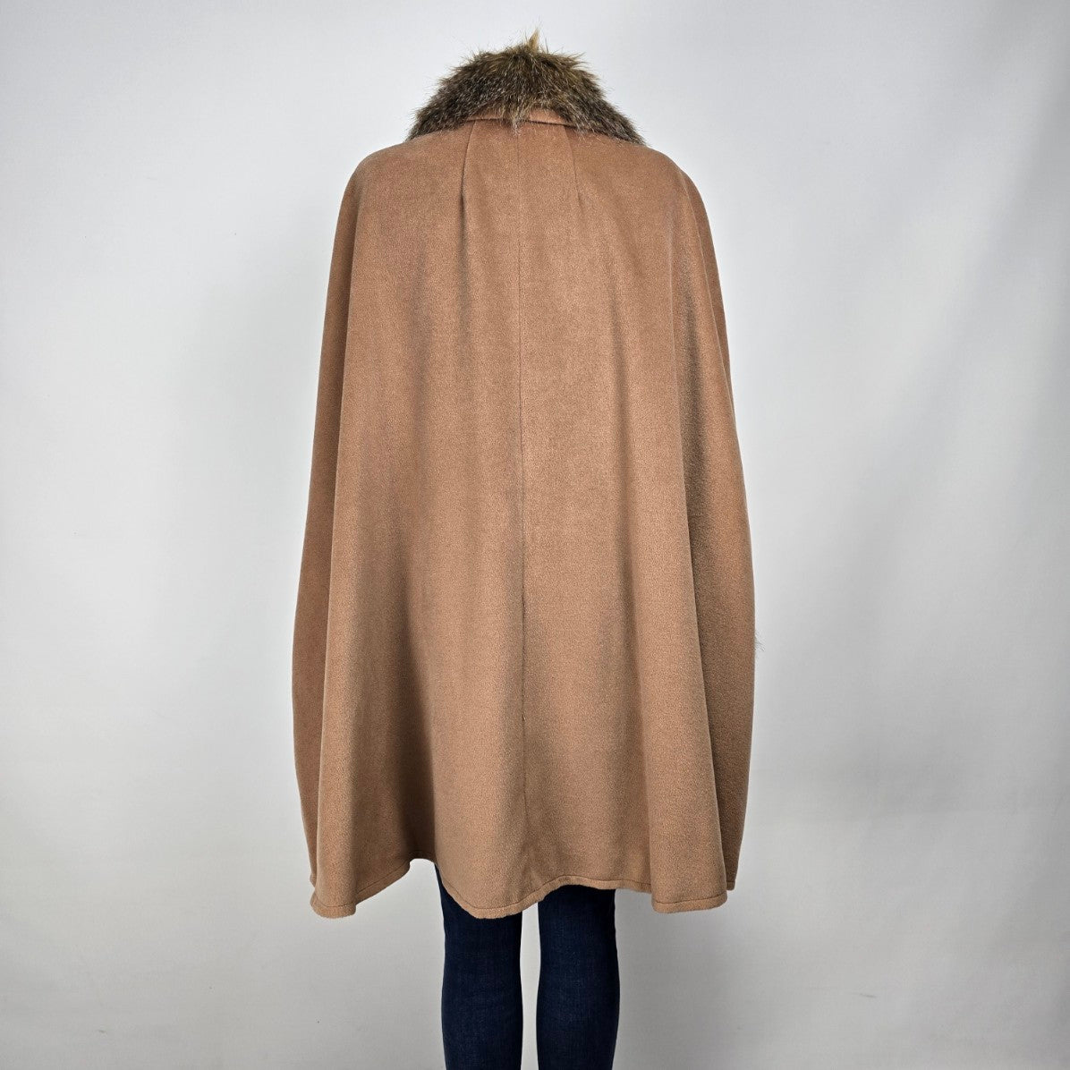 Adrienne Landau Brown Cape Faux Fur Trimmed Jacket Size XL