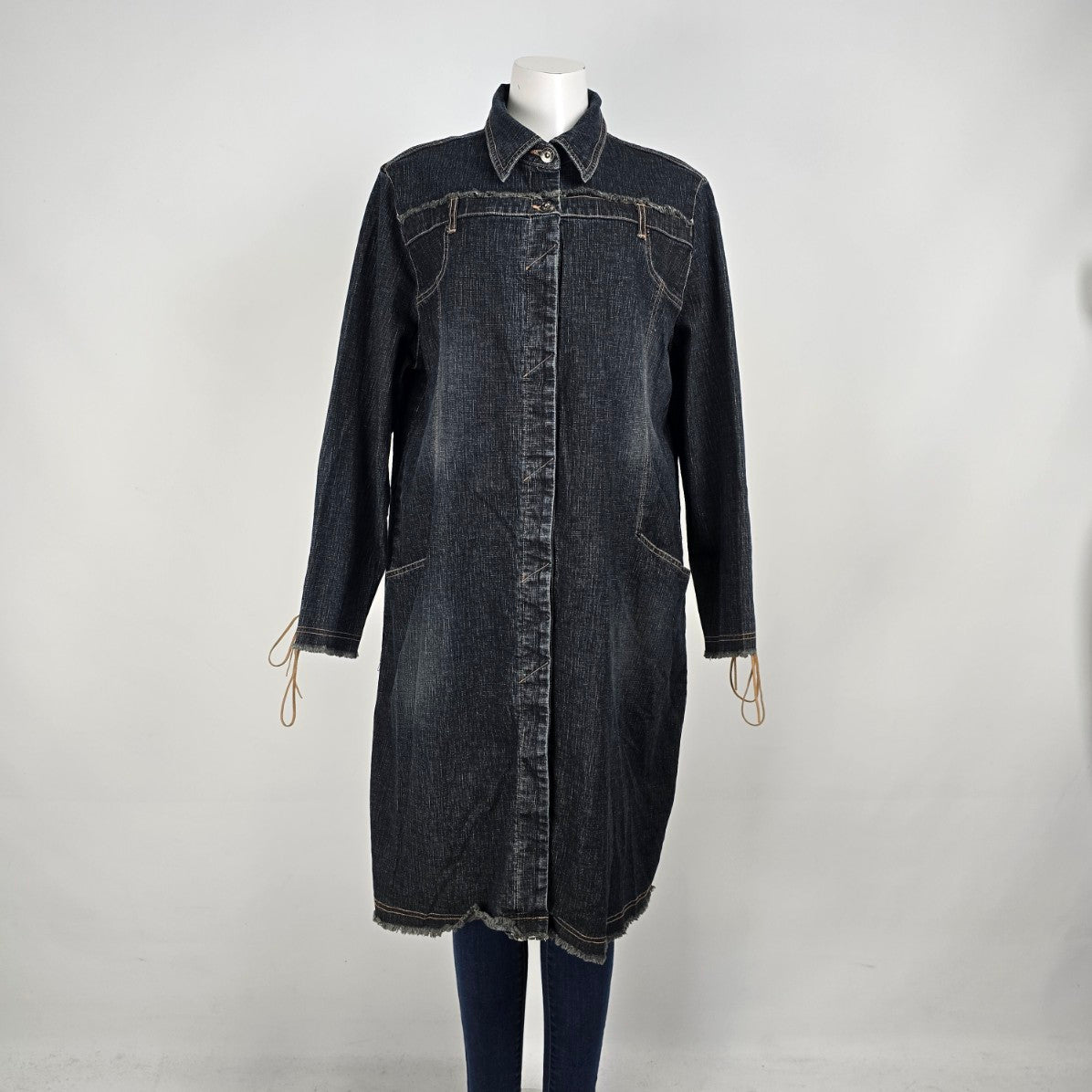 Vintage 725 Dark Denim Button Up Long Jacket Size 2XL