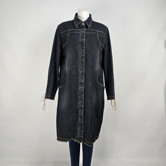 Vintage 725 Dark Denim Button Up Long Jacket Size 2XL