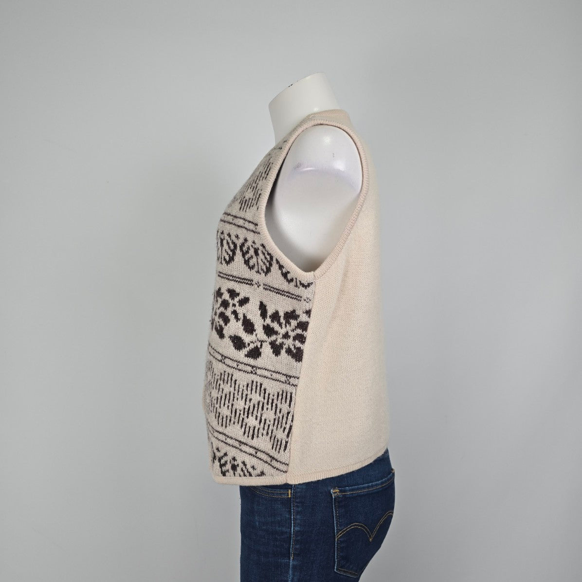 Vintage Wondra Wool Knit Cream & Black Button Up Sweater Vest Size M