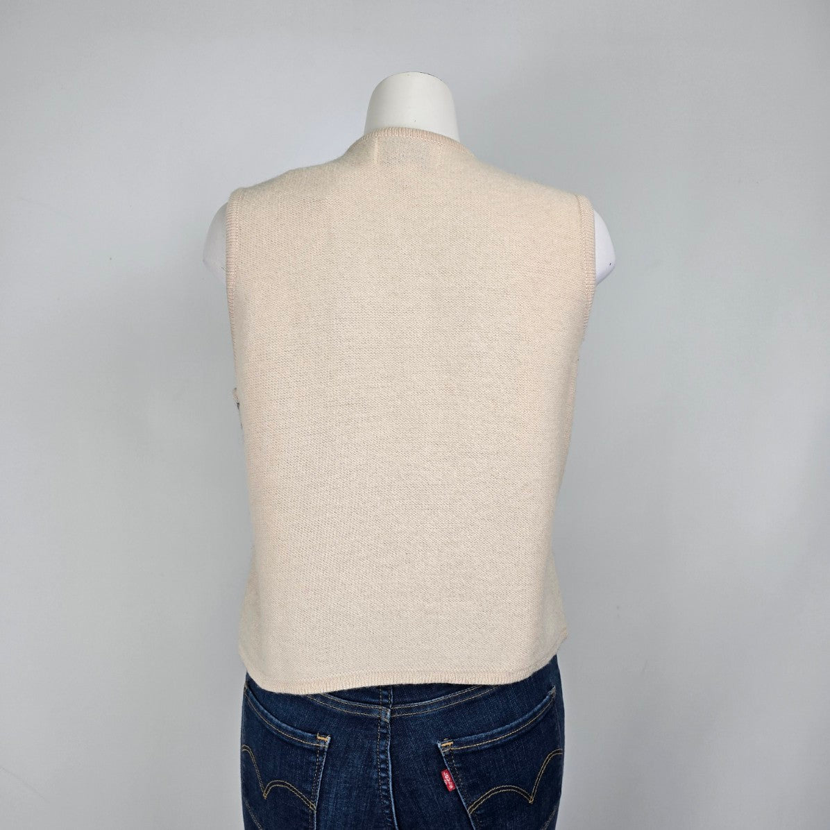 Vintage Wondra Wool Knit Cream & Black Button Up Sweater Vest Size M