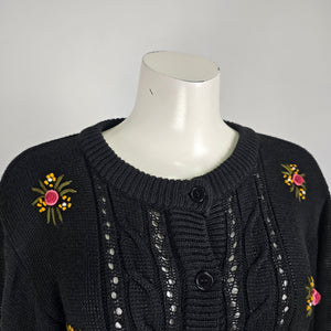 Vintage Fair Set Black Floral Button Up Cardigan Size S