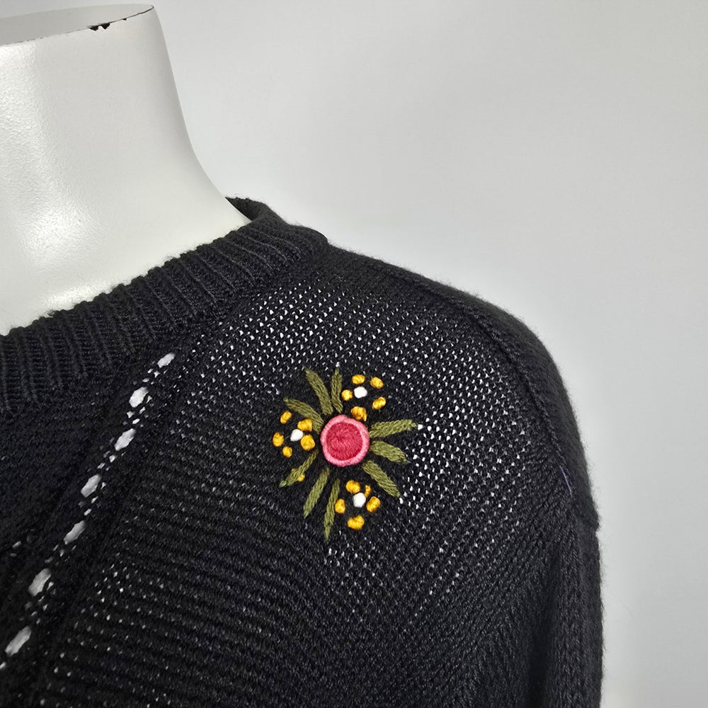 Vintage Fair Set Black Floral Button Up Cardigan Size S