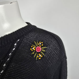 Vintage Fair Set Black Floral Button Up Cardigan Size S