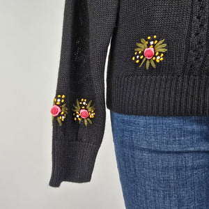 Vintage Fair Set Black Floral Button Up Cardigan Size S