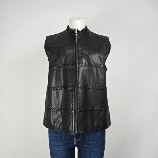 Nygard Black Leather & Silk Knit Zip Up Vest Size L