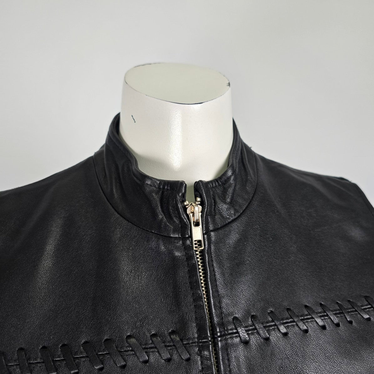 Nygard Black Leather & Silk Knit Zip Up Vest Size L