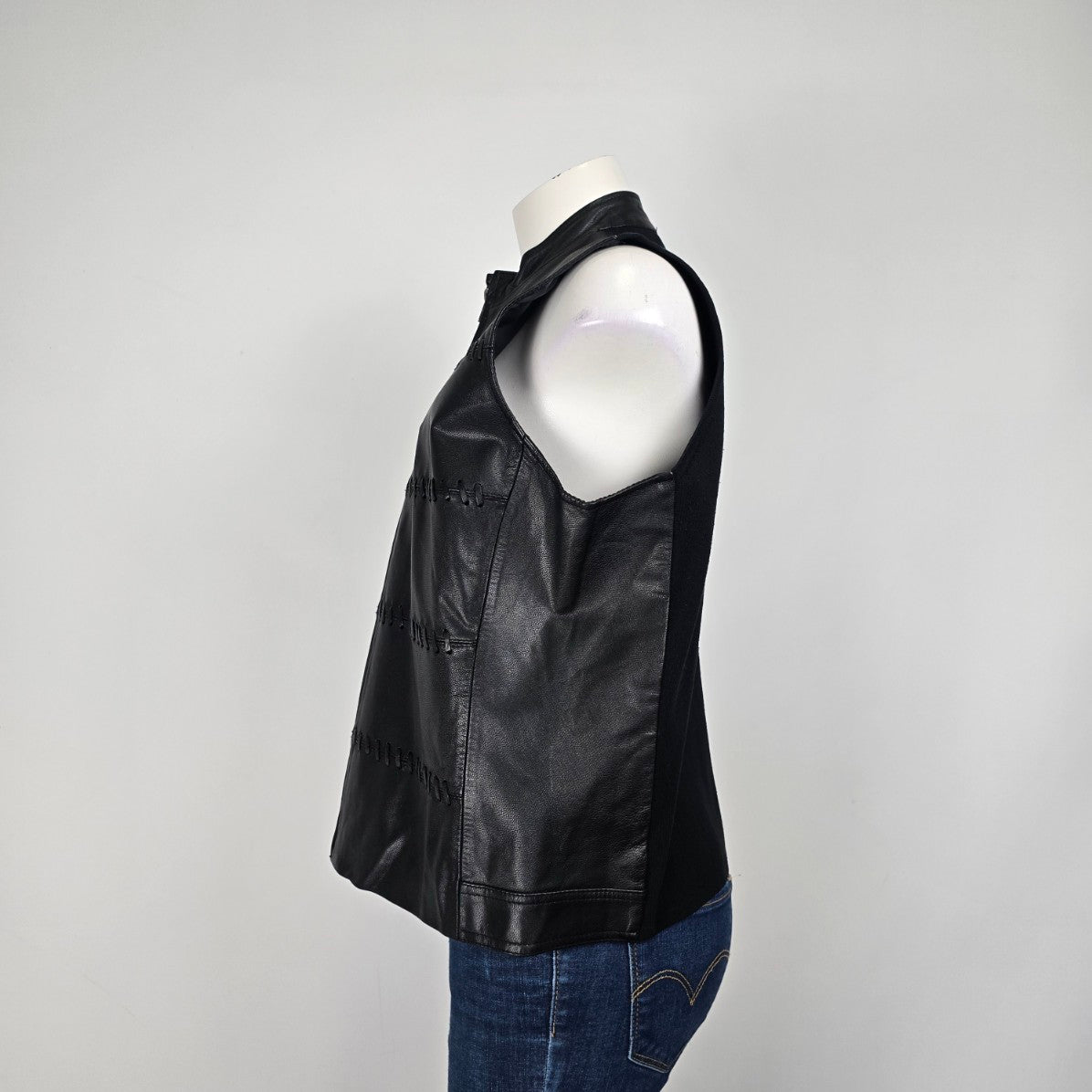 Nygard Black Leather & Silk Knit Zip Up Vest Size L