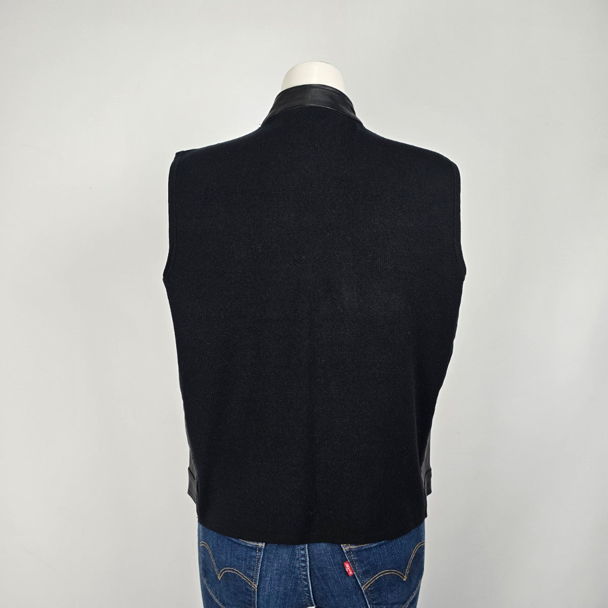 Nygard Black Leather & Silk Knit Zip Up Vest Size L