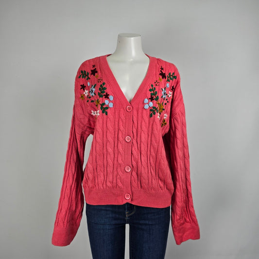 Myra Bag Pink Floral Knit Cardigan Size XL