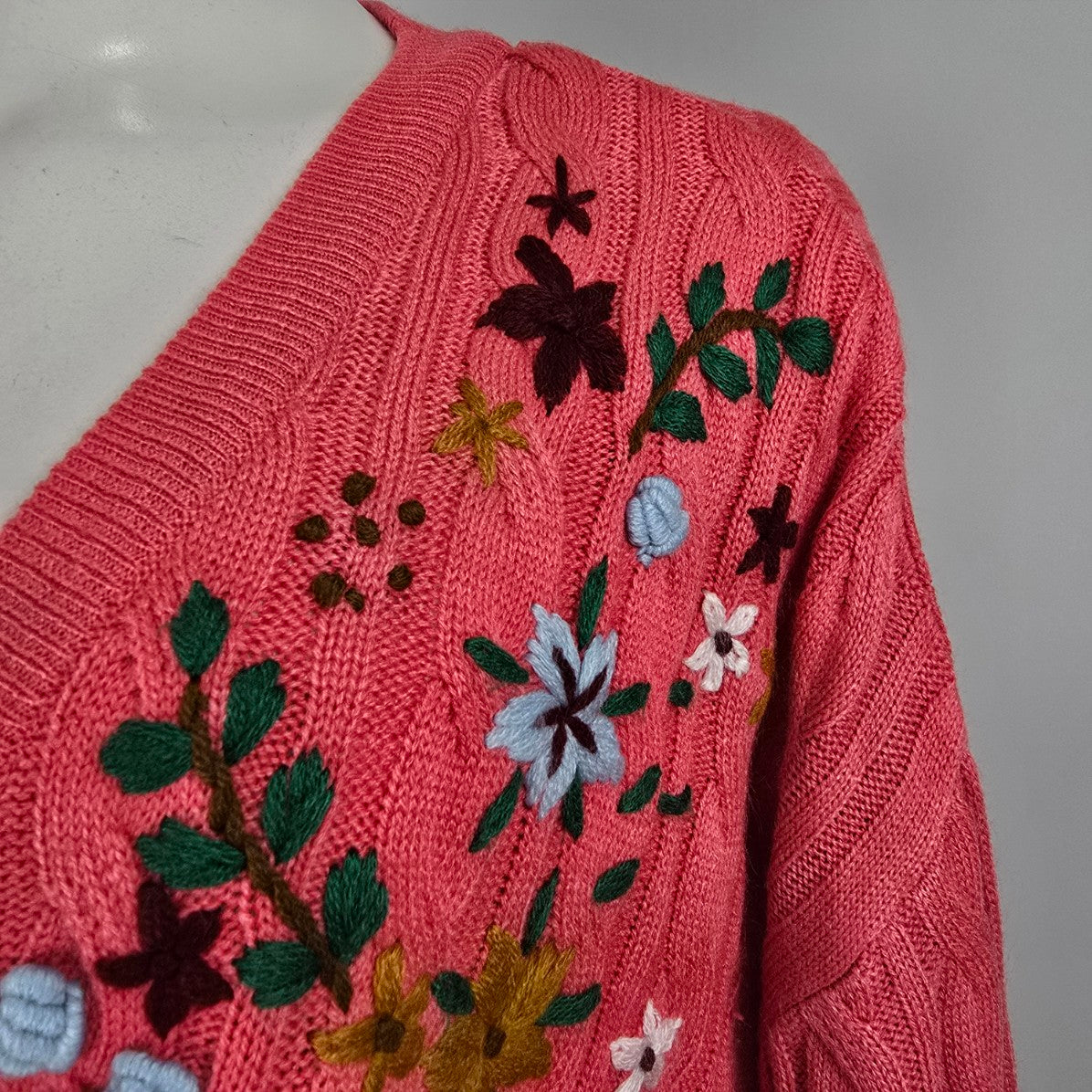Myra Bag Pink Floral Knit Cardigan Size XL