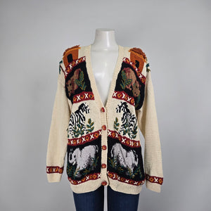Vintage Marisa Christina Safari Cream Cotton Knit Cardigan Sweater Size XL