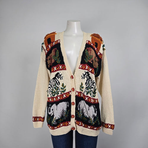 Vintage Marisa Christina Safari Cream Cotton Knit Cardigan Sweater Size XL