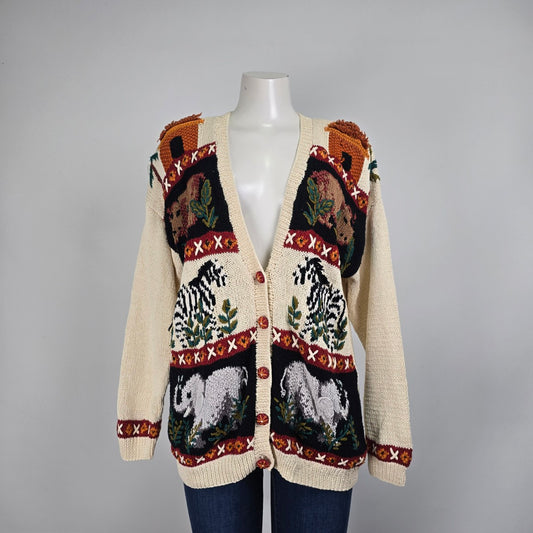 Vintage Marisa Christina Safari Cream Cotton Knit Cardigan Sweater Size XL