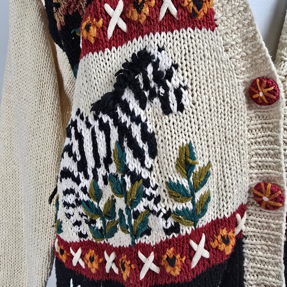 Vintage Marisa Christina Safari Cream Cotton Knit Cardigan Sweater Size XL