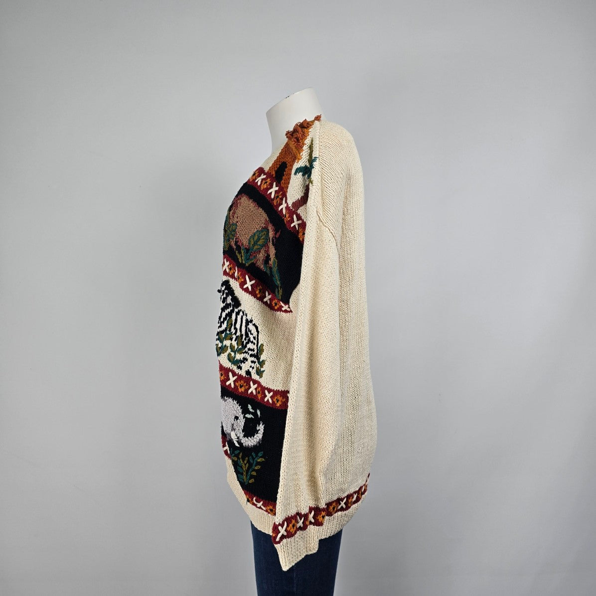 Vintage Marisa Christina Safari Cream Cotton Knit Cardigan Sweater Size XL
