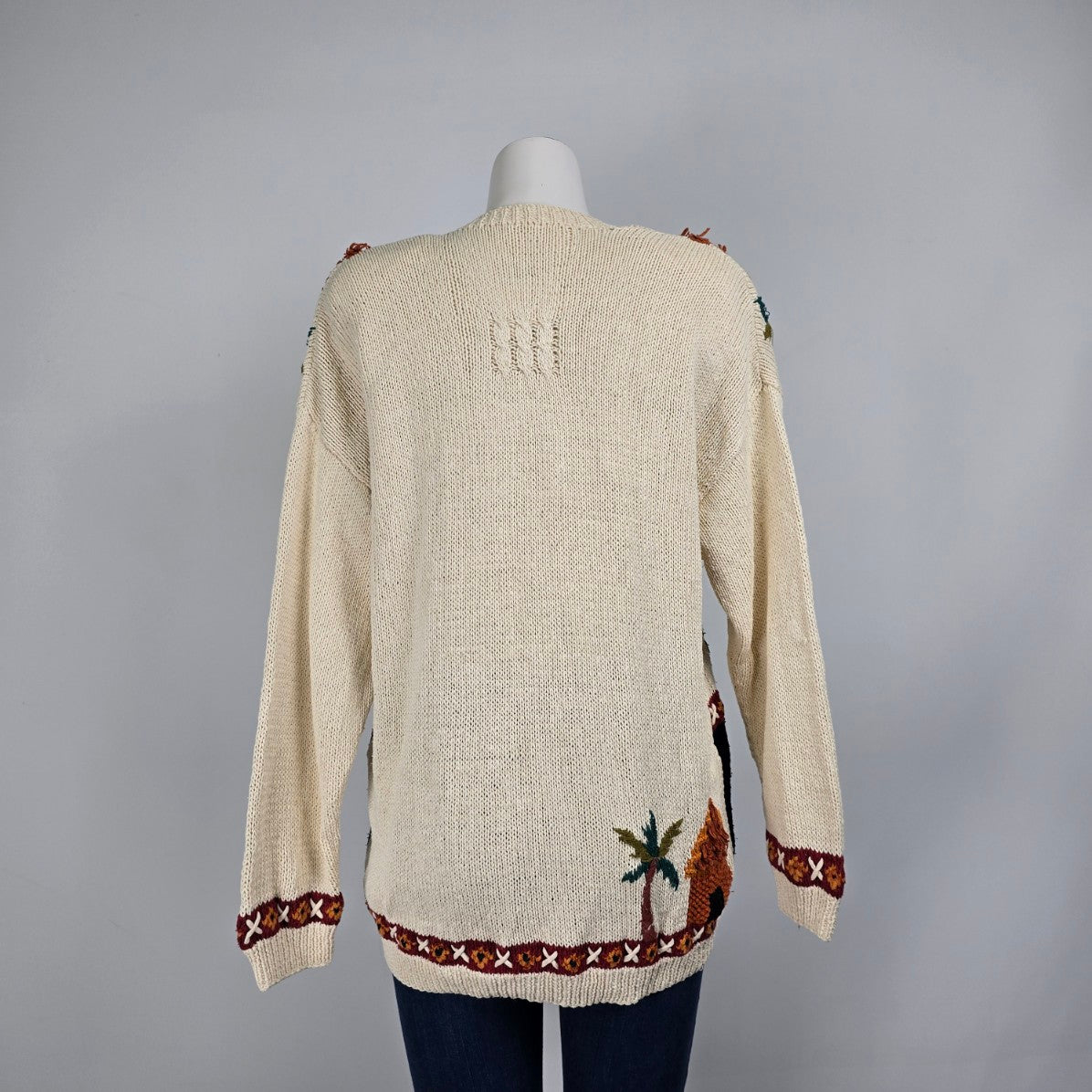 Vintage Marisa Christina Safari Cream Cotton Knit Cardigan Sweater Size XL