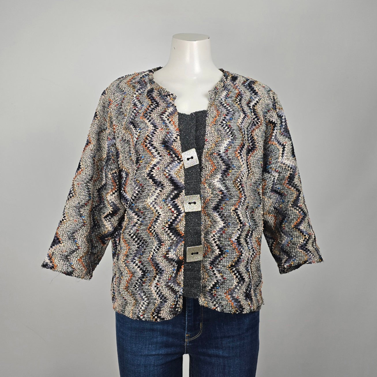 GD25 Grey Metallic Tweed Button Up Jacket Size 20
