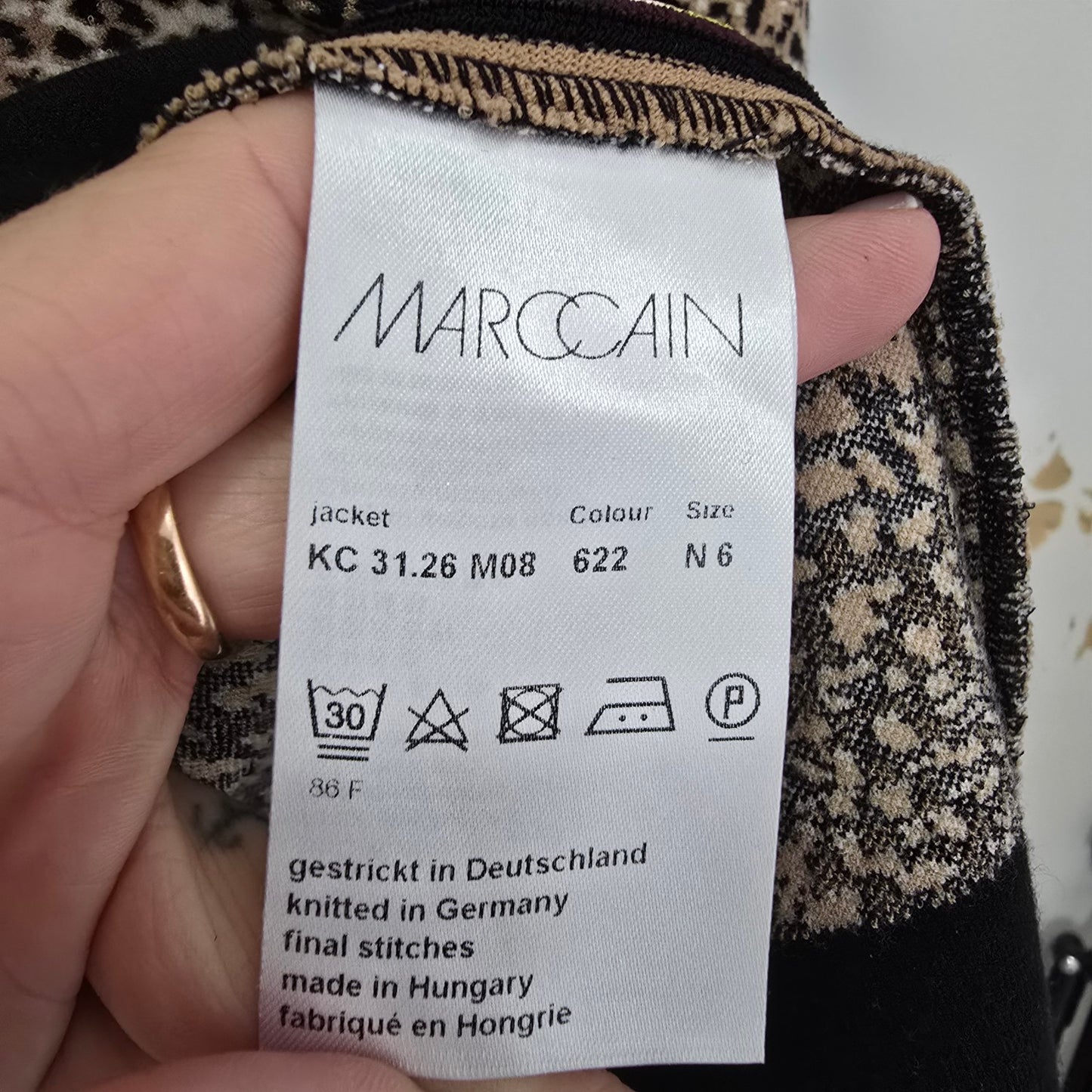 Marc Cain Animal Print Pink Stripe Zip Up Knit Jacket Size 6