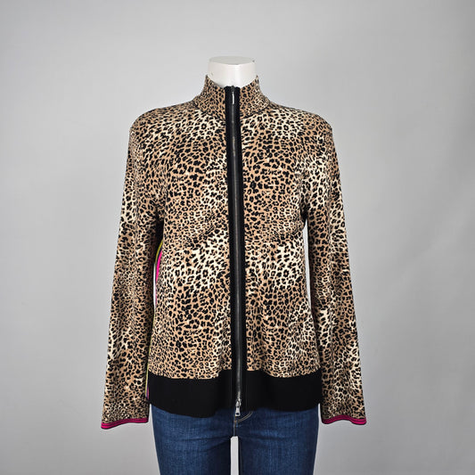 Marc Cain Animal Print Pink Stripe Zip Up Knit Jacket Size 6