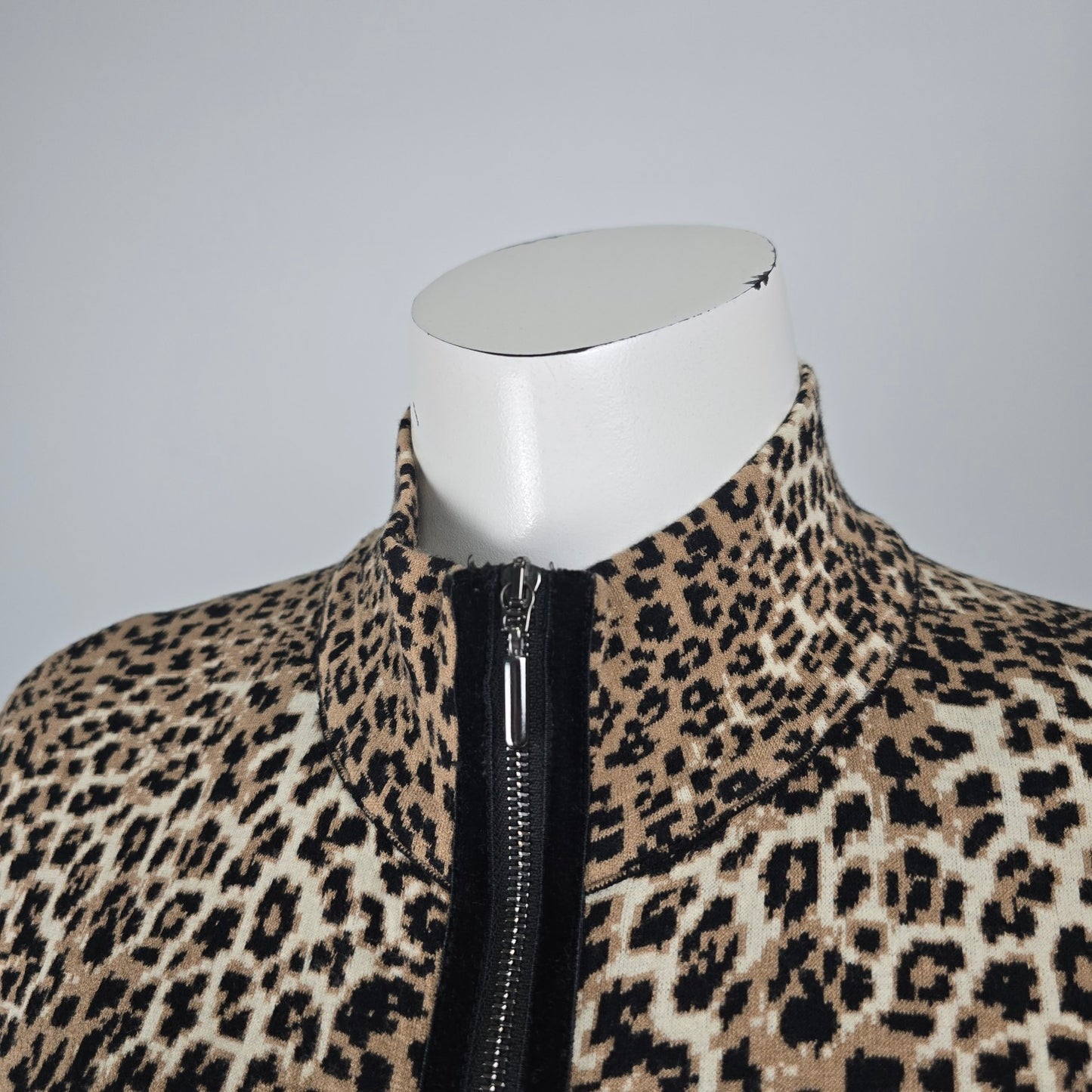 Marc Cain Animal Print Pink Stripe Zip Up Knit Jacket Size 6