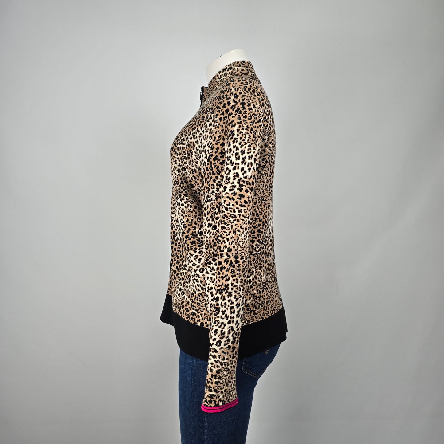 Marc Cain Animal Print Pink Stripe Zip Up Knit Jacket Size 6
