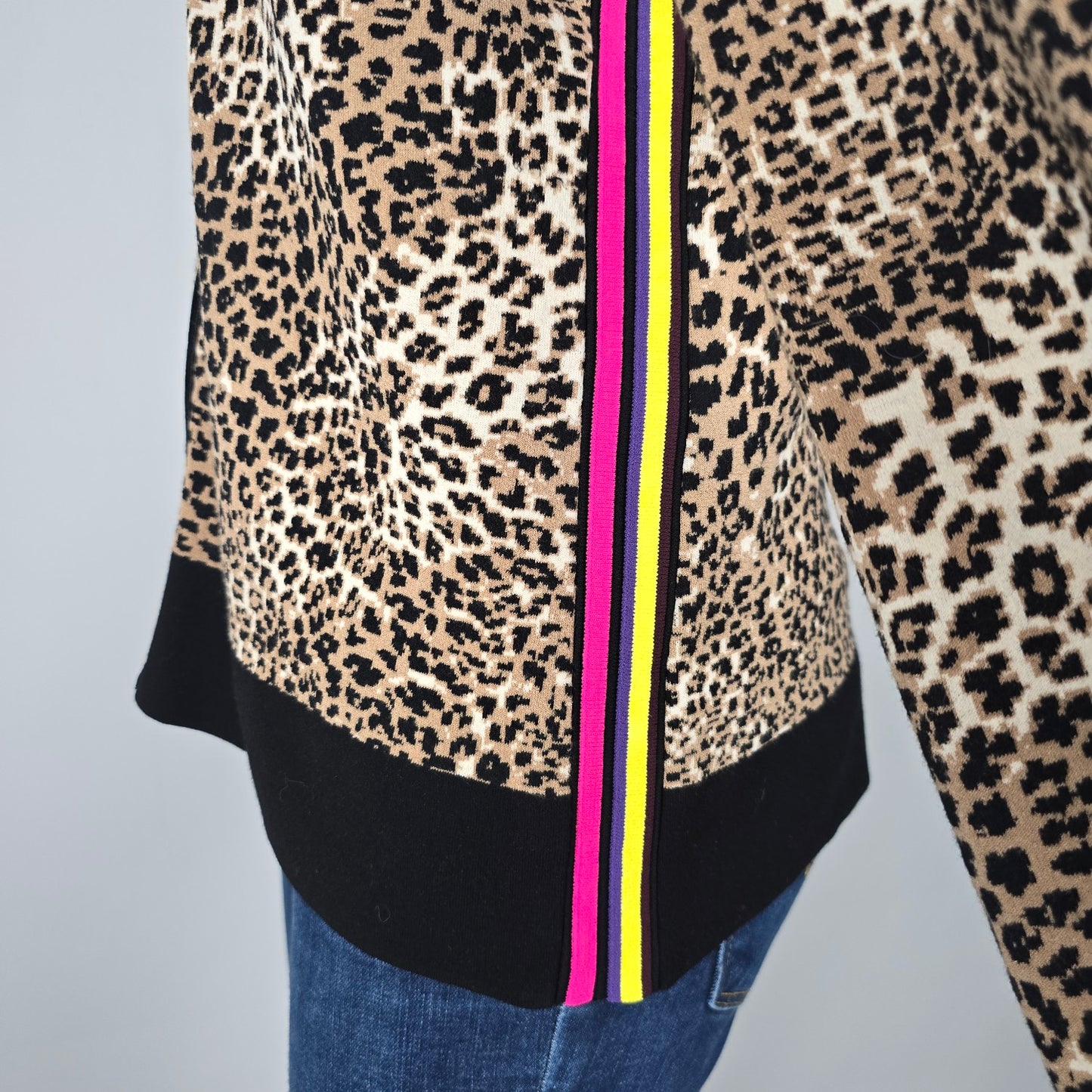 Marc Cain Animal Print Pink Stripe Zip Up Knit Jacket Size 6