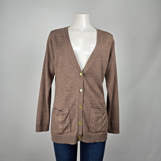 Brown Knit Gold Button Up Cardigan Size L