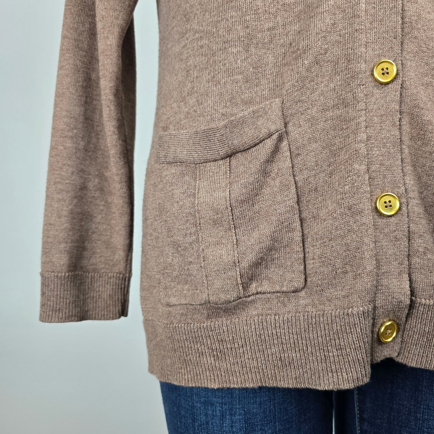 Brown Knit Gold Button Up Cardigan Size L