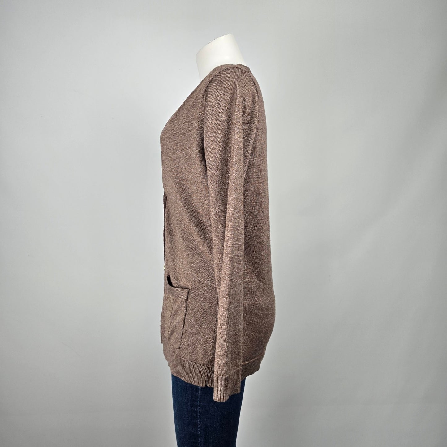 Brown Knit Gold Button Up Cardigan Size L