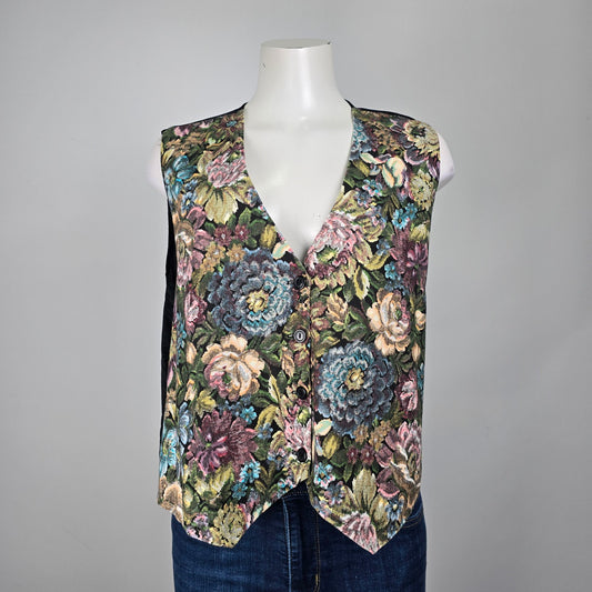 Vintage Modes Sensation Fashion Floral Button Up Vest Size XL