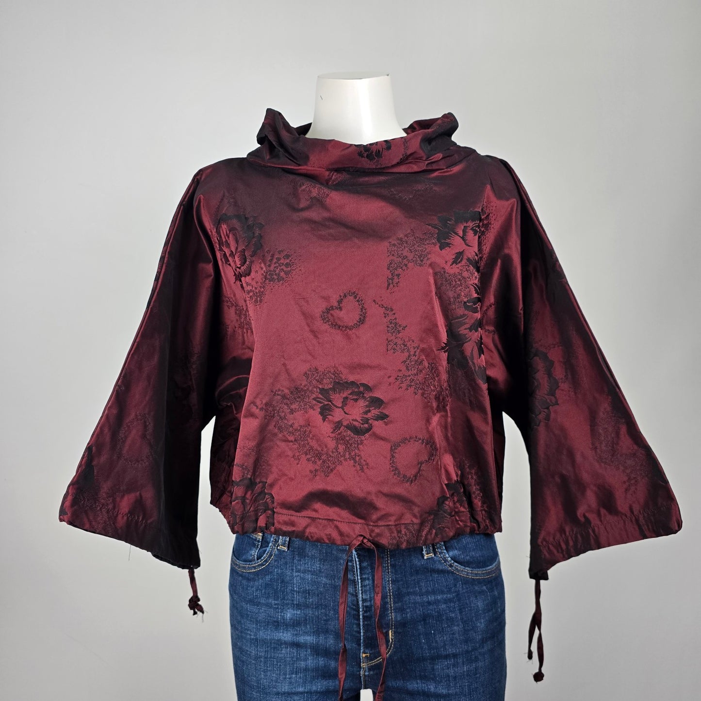 Bryn Walker Burgundy Floral Belle Sleeve Top Size XXS