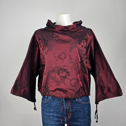 Bryn Walker Burgundy Floral Belle Sleeve Top Size XXS