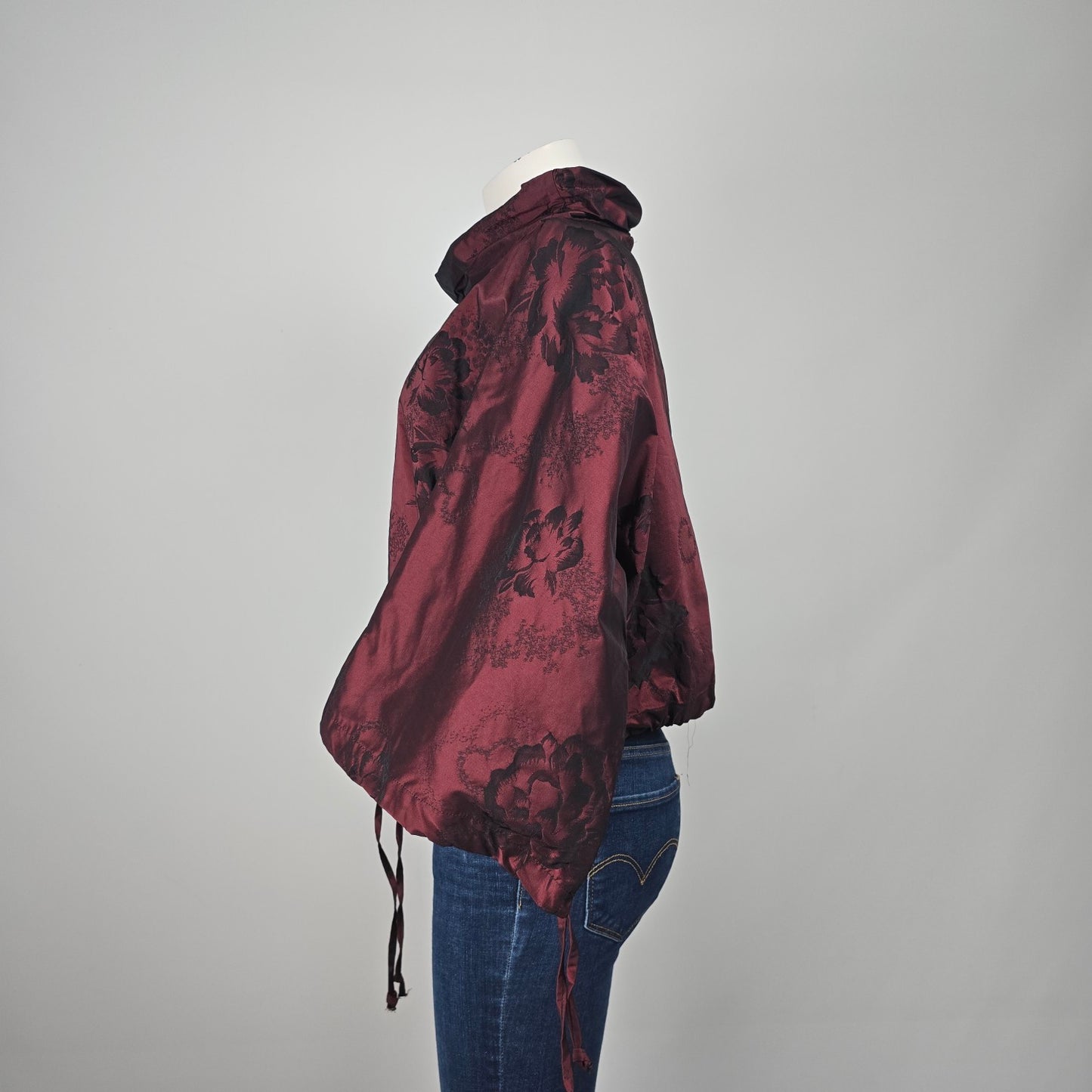 Bryn Walker Burgundy Floral Belle Sleeve Top Size XXS