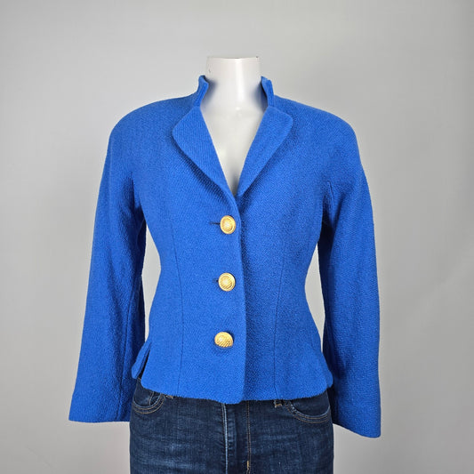 Vintage Carlisle Blue Wool Button Up Blazer Size 6
