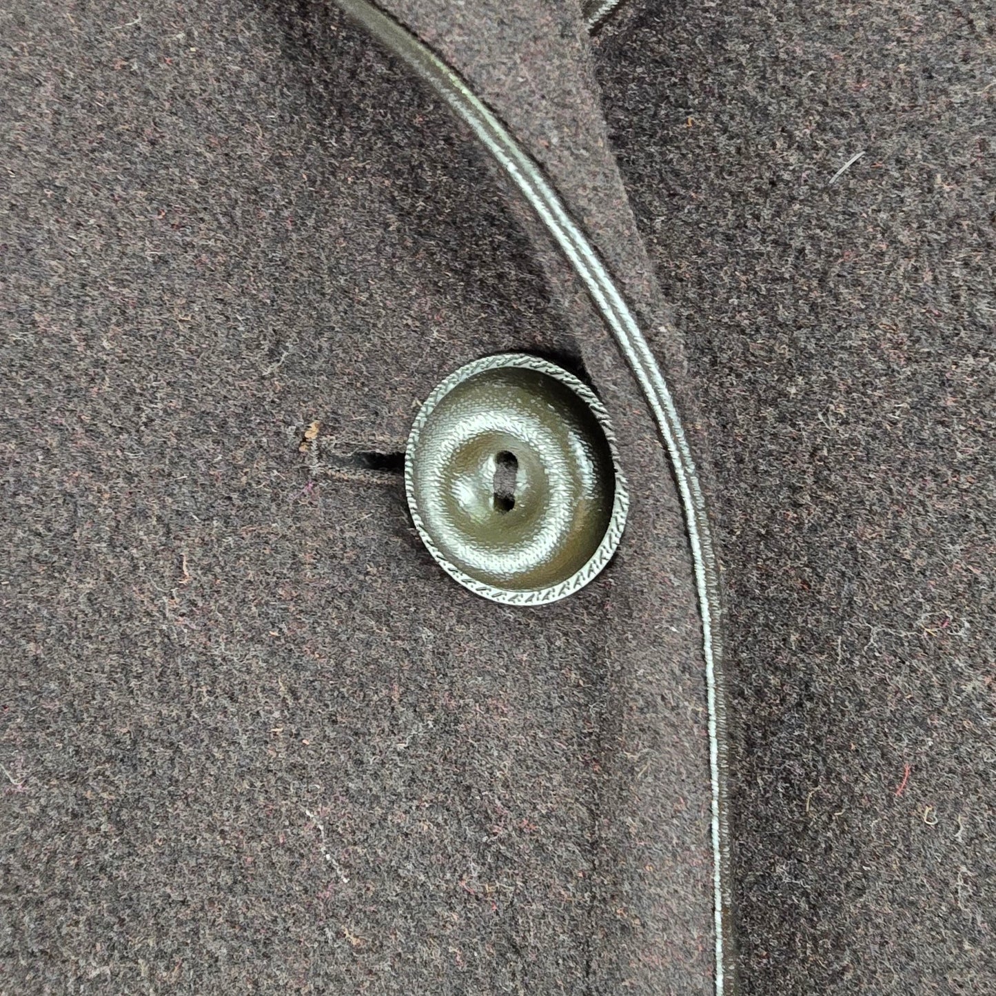 Brown Wool Faux Leather Trimmed Button Up Pea Coat Size L