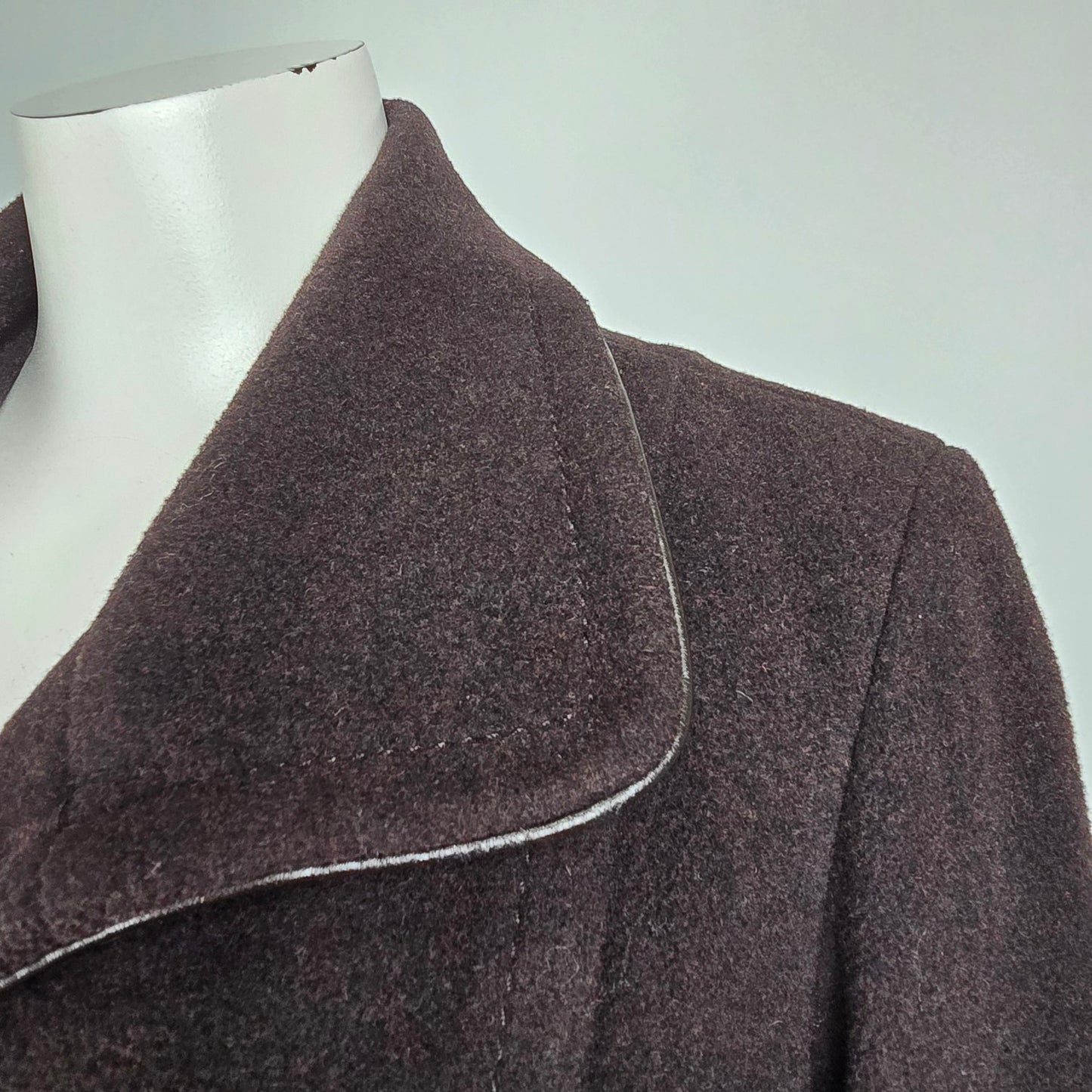 Brown Wool Faux Leather Trimmed Button Up Pea Coat Size L