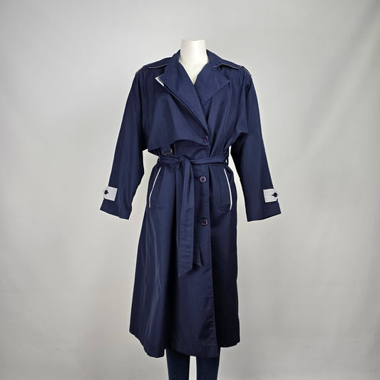 Vintage Nuko Navy Blue Belted Trench Coat Size 9/10