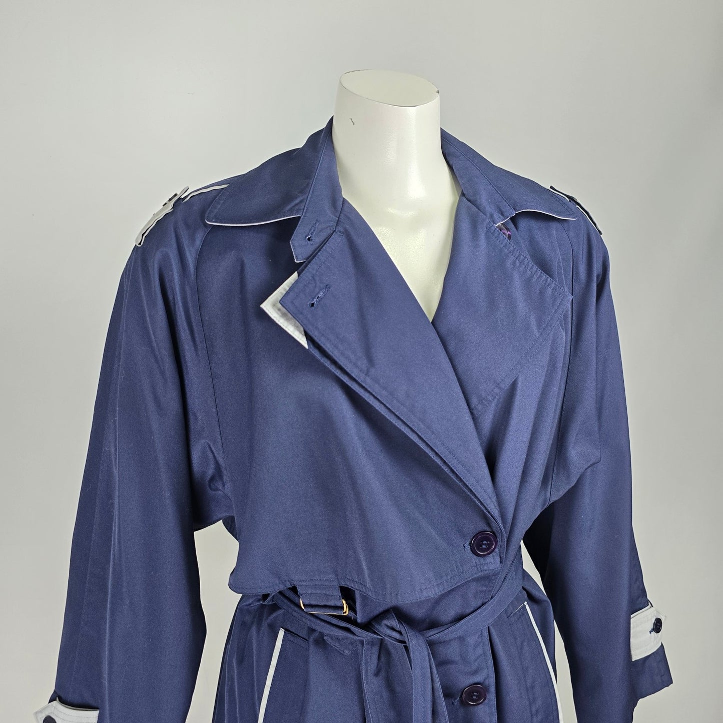 Vintage Nuko Navy Blue Belted Trench Coat Size 9/10