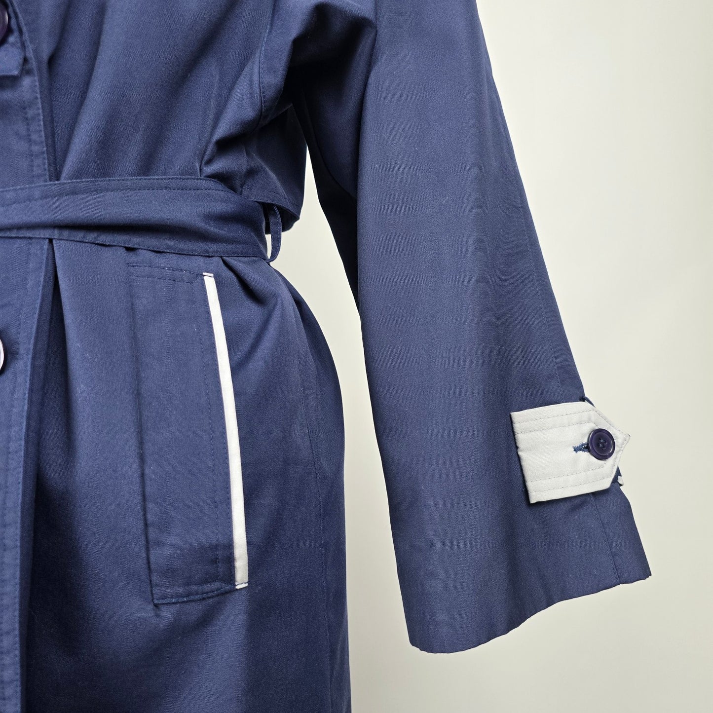 Vintage Nuko Navy Blue Belted Trench Coat Size 9/10