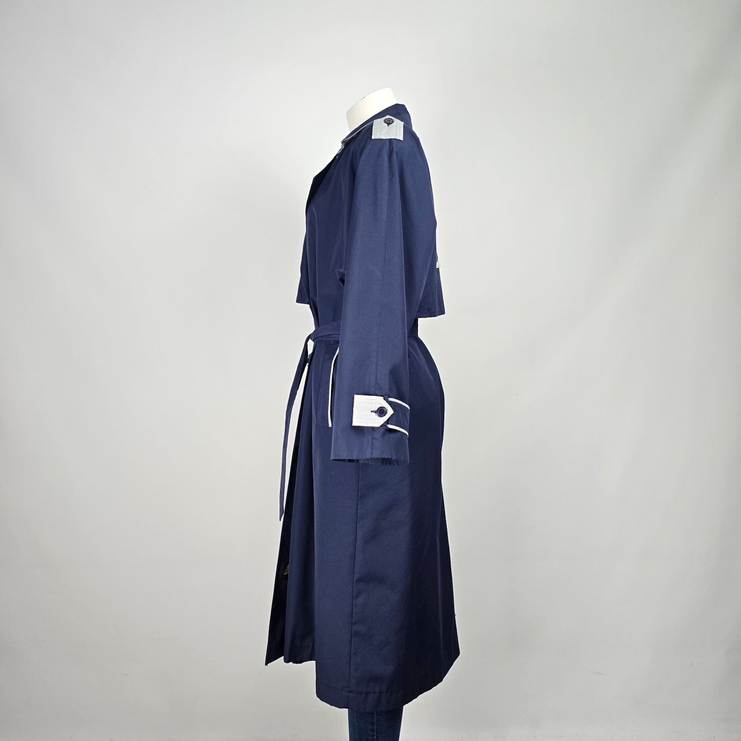 Vintage Nuko Navy Blue Belted Trench Coat Size 9/10