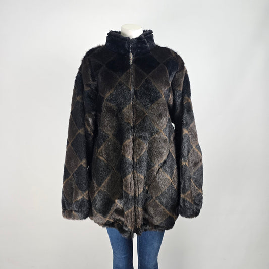 Design By S.A.D Brown Faux Fur Argyle Print Jacket Size 2XL