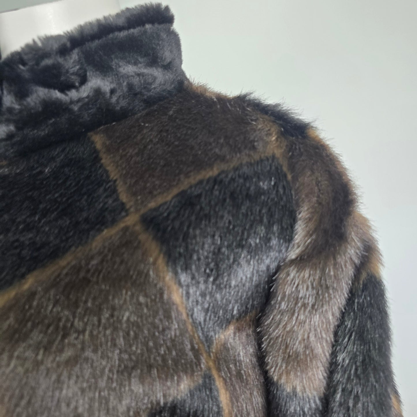 Design By S.A.D Brown Faux Fur Argyle Print Jacket Size 2XL